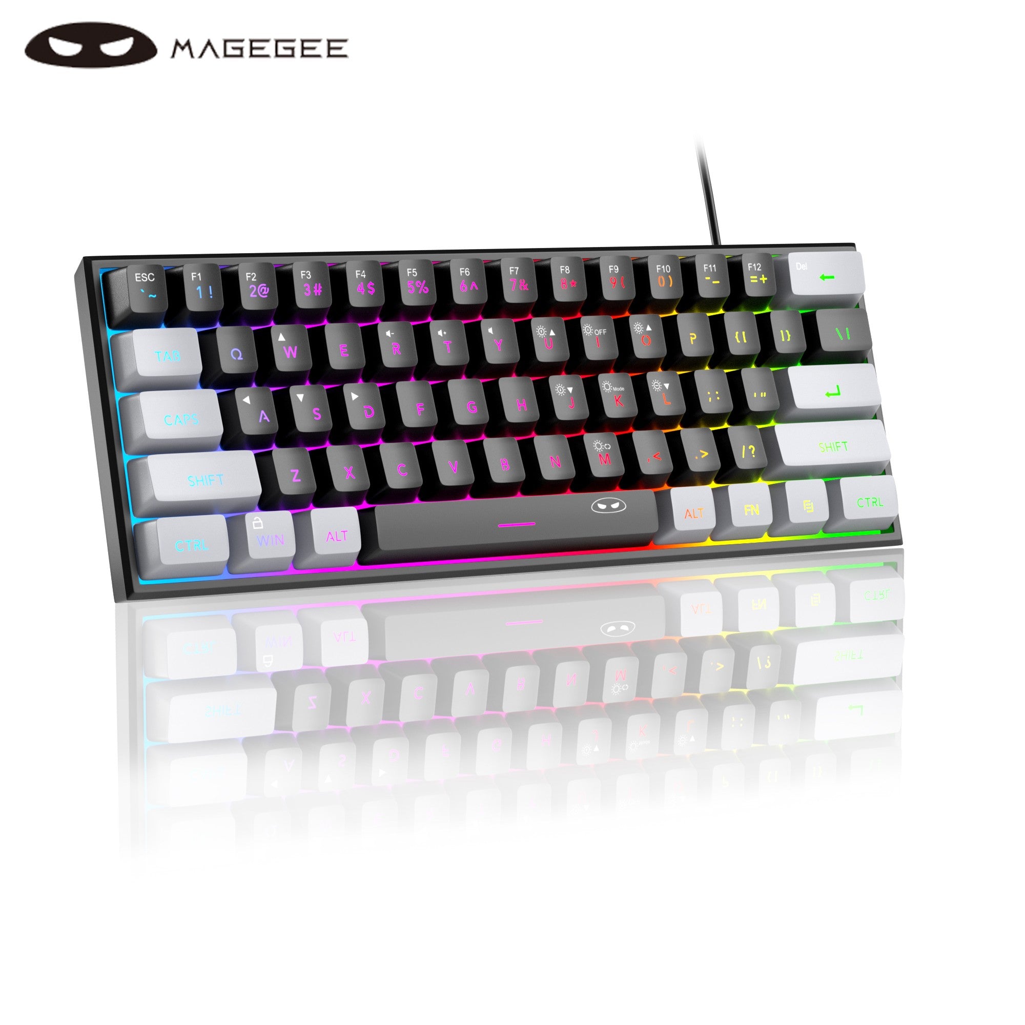 Teclado para jogos MageGee Mini 60%, teclado ultracompacto retroiluminado RGB de