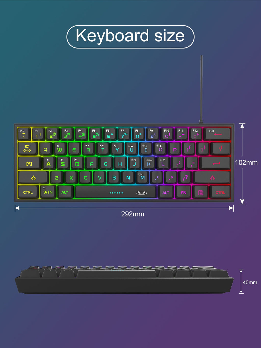 Teclado para jogos MageGee Mini 60%, teclado ultracompacto retroiluminado RGB de