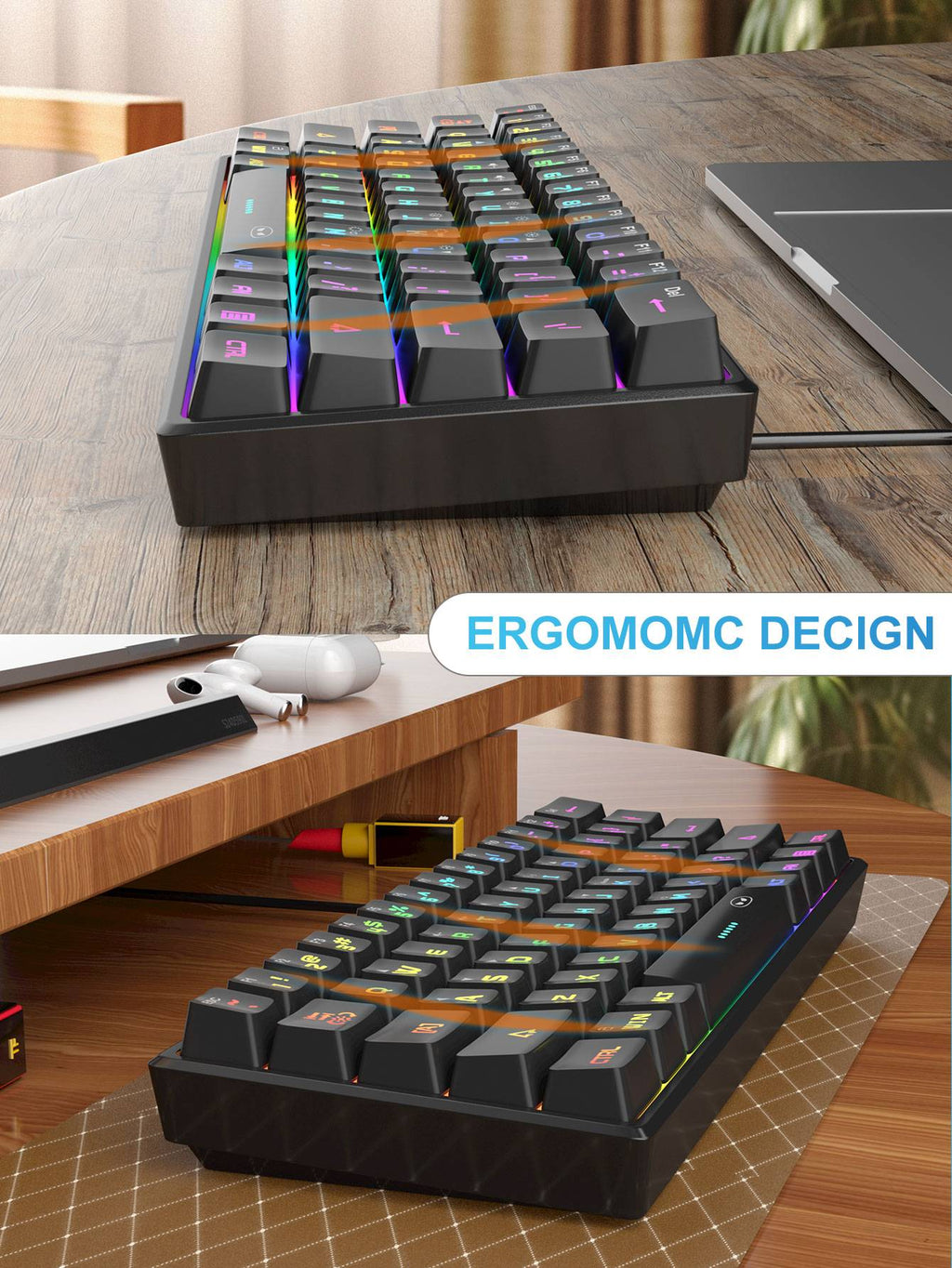 Teclado para jogos MageGee Mini 60%, teclado ultracompacto retroiluminado RGB de