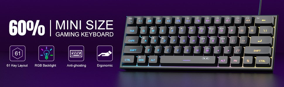 Teclado para jogos MageGee Mini 60%, teclado ultracompacto retroiluminado RGB de