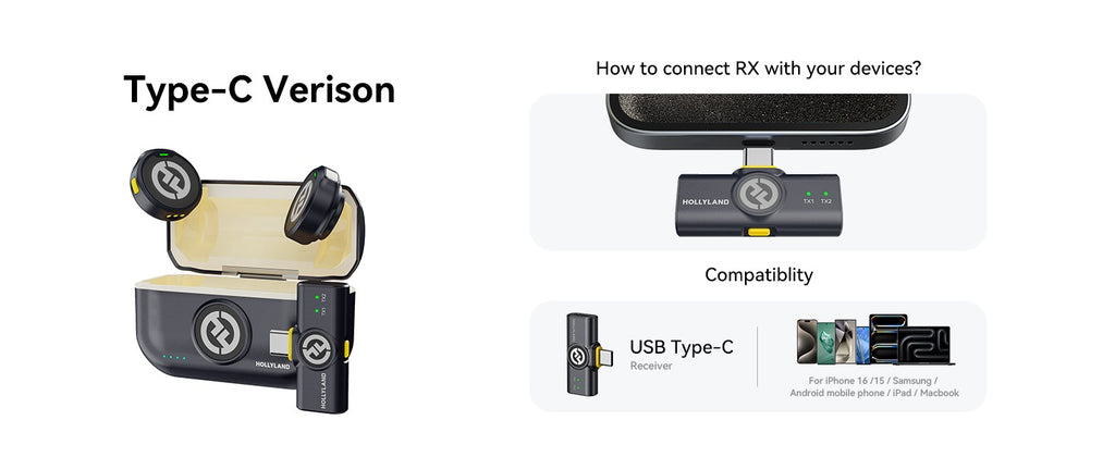 Hollyland LARK M2 Microfone de lapela sem fio para câmera iPhone 300m de alcance