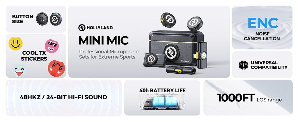 Hollyland LARK M2 Microfone de lapela sem fio para câmera iPhone 300m de alcance