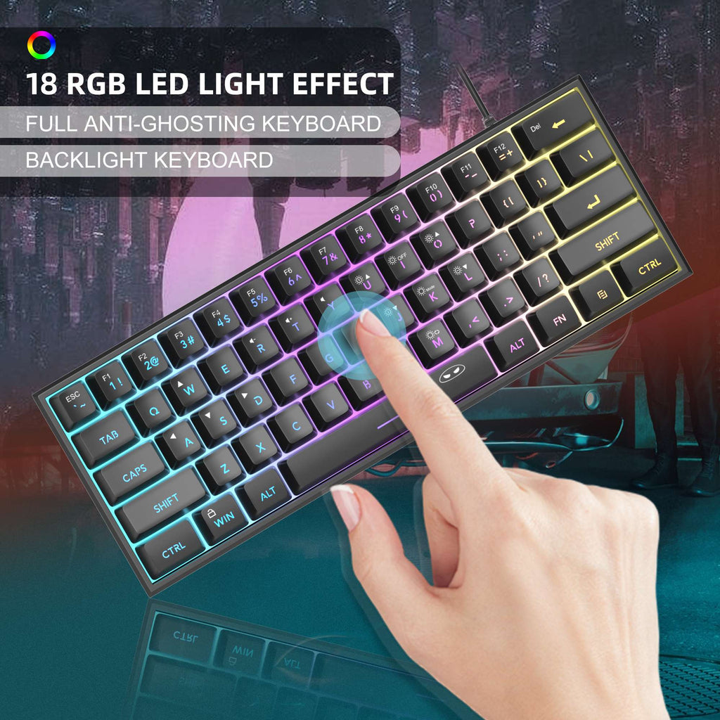 Teclado para jogos MageGee Mini 60%, teclado ultracompacto retroiluminado RGB de