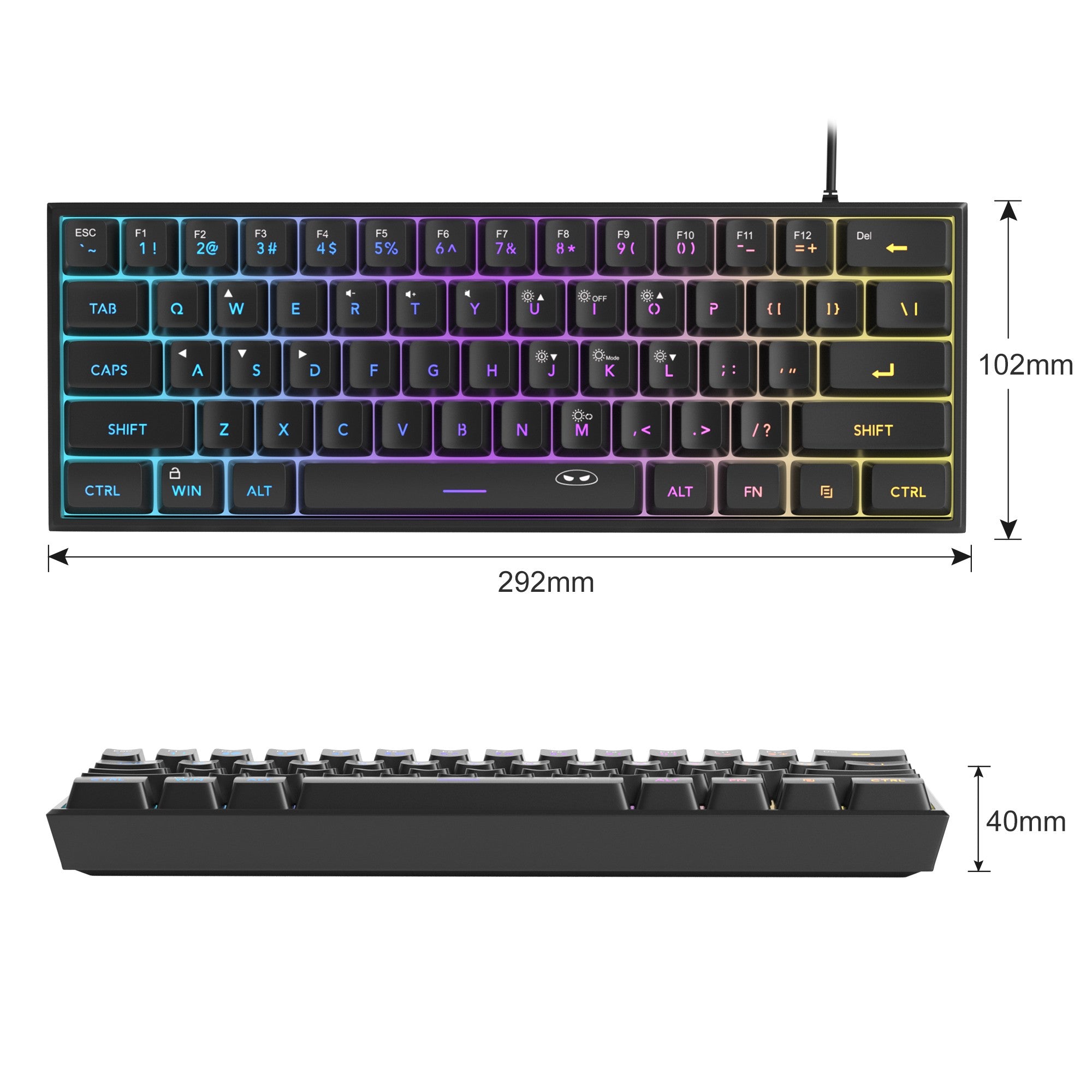 Teclado para jogos MageGee Mini 60%, teclado ultracompacto retroiluminado RGB de