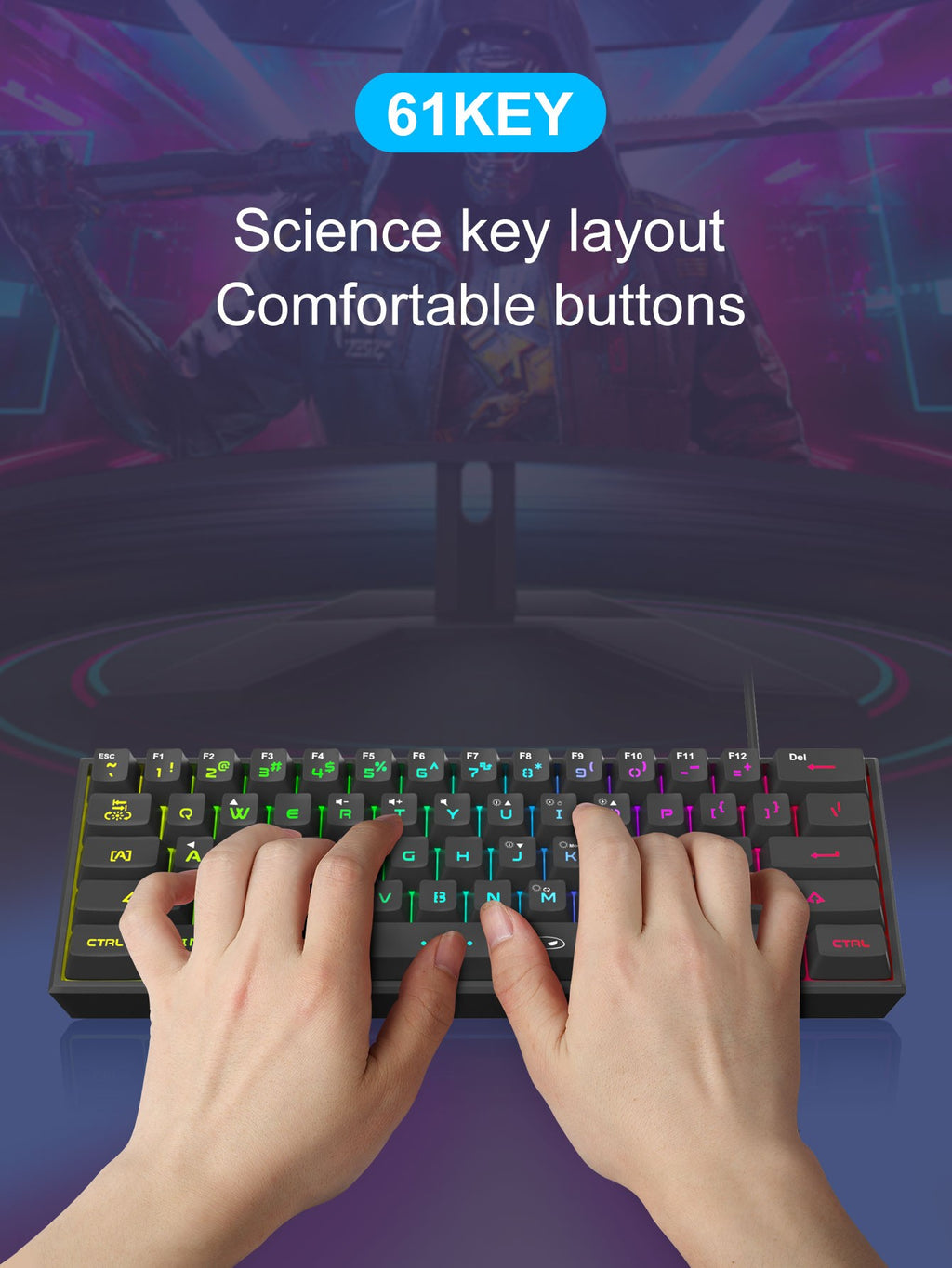 Teclado para jogos MageGee Mini 60%, teclado ultracompacto retroiluminado RGB de
