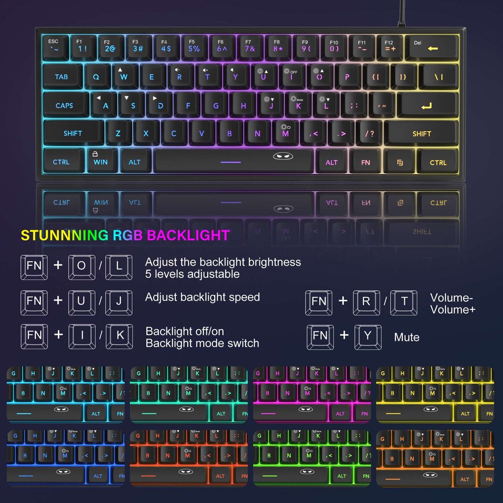 Teclado para jogos MageGee Mini 60%, teclado ultracompacto retroiluminado RGB de