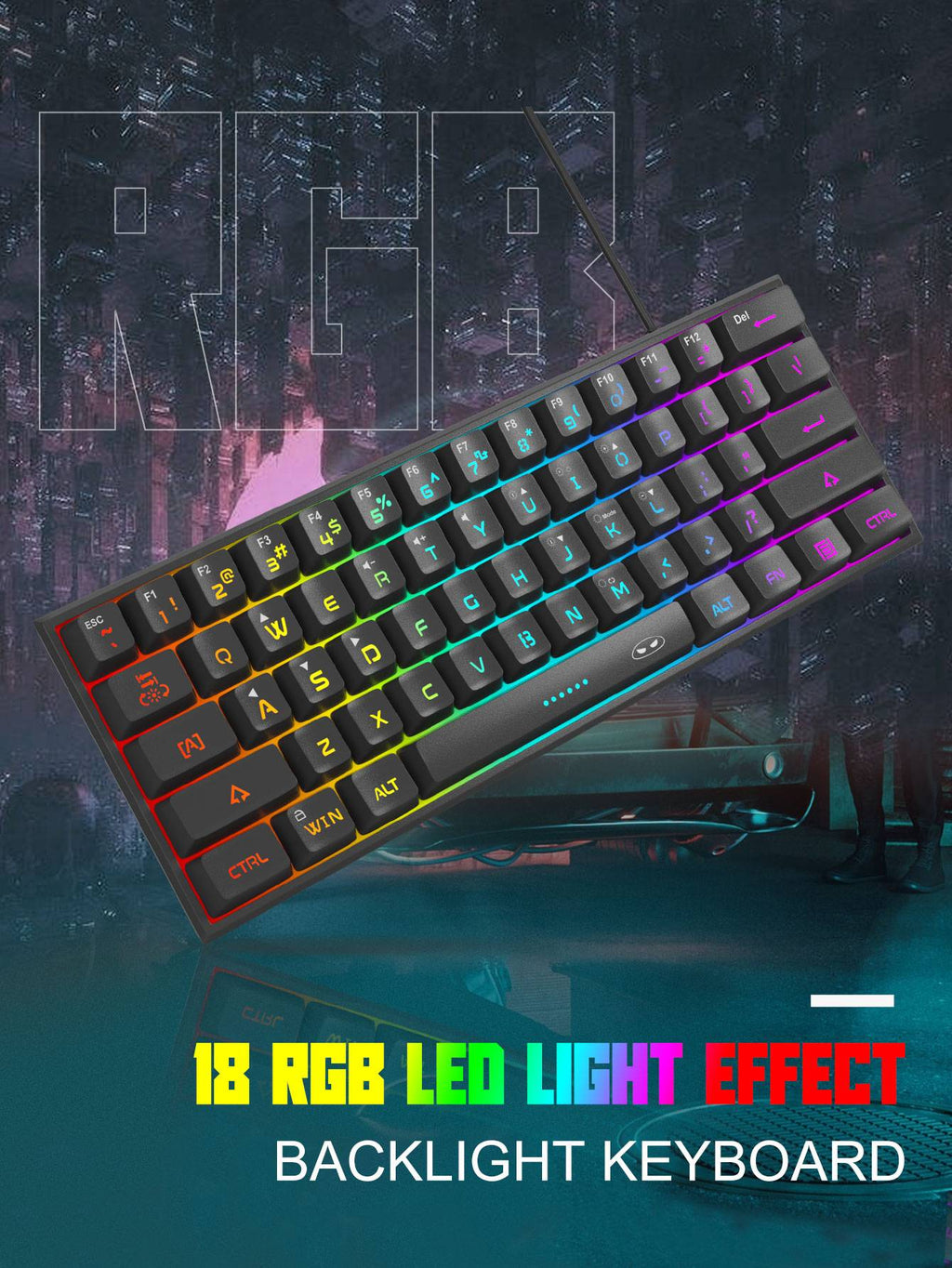 Teclado para jogos MageGee Mini 60%, teclado ultracompacto retroiluminado RGB de