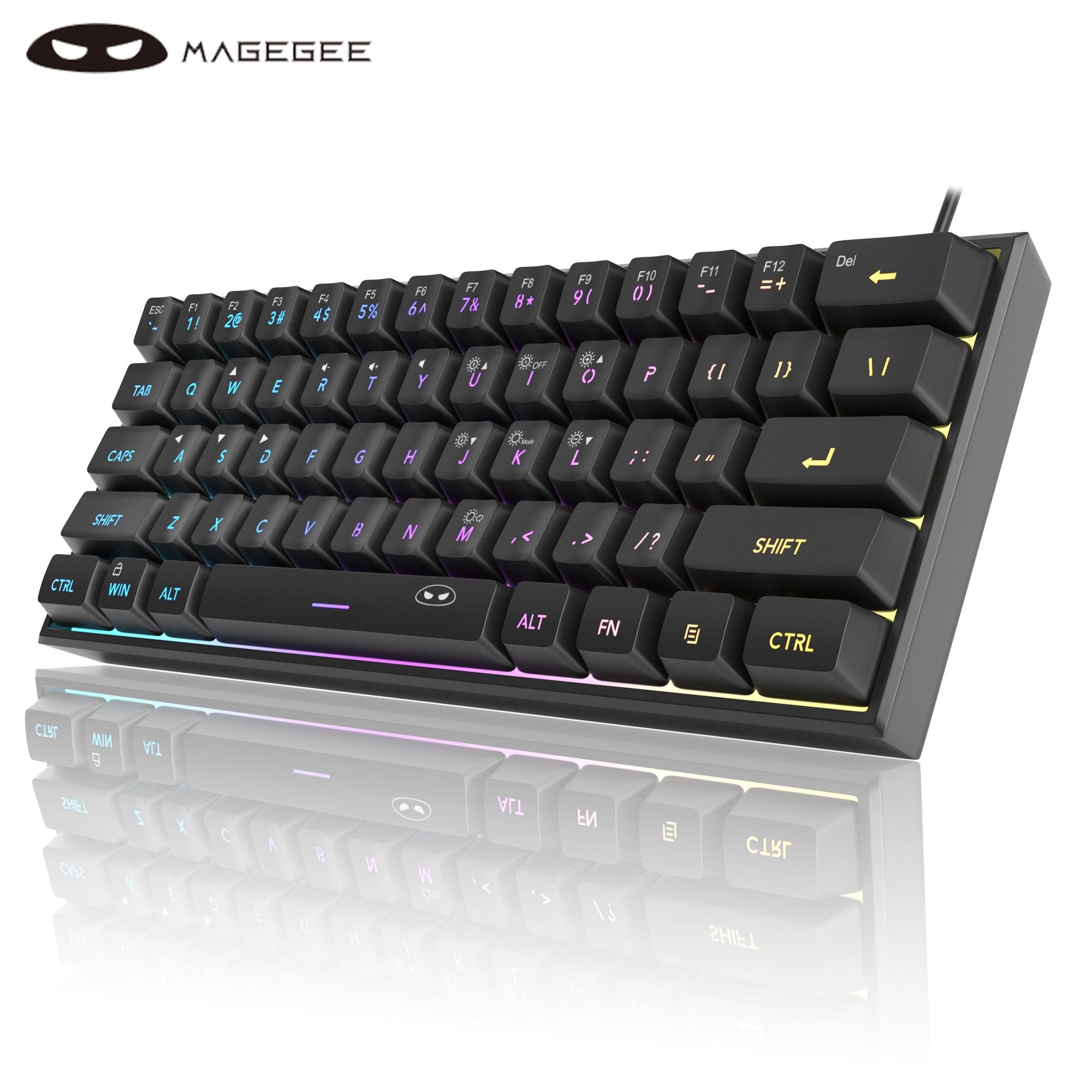 Teclado para jogos MageGee Mini 60%, teclado ultracompacto retroiluminado RGB de